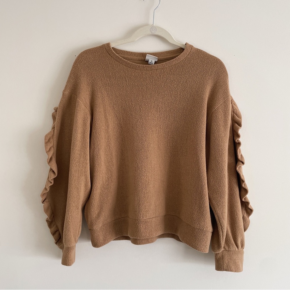 Frilly Brown Balloon Sleeve Sweater
